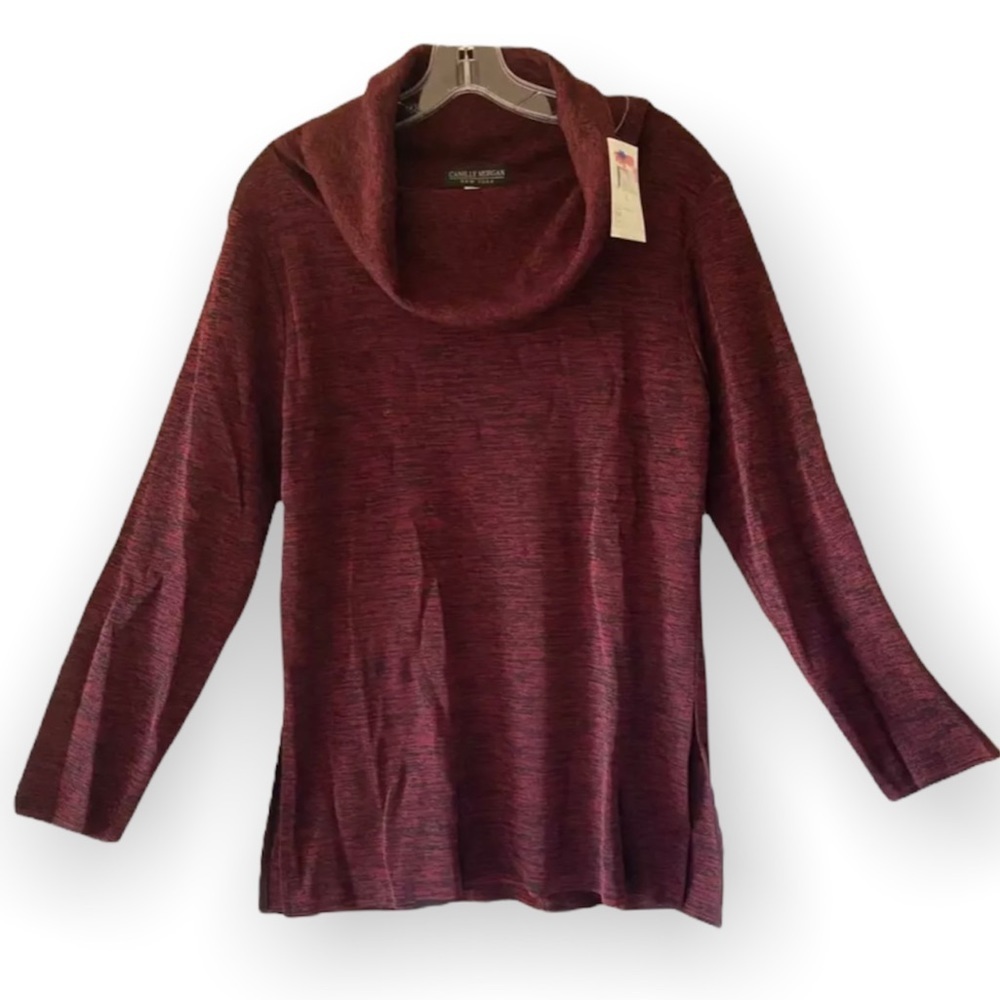 NWT Camille Morgan New York Womens Red Turtleneck Knit Top Winter Sweater Large